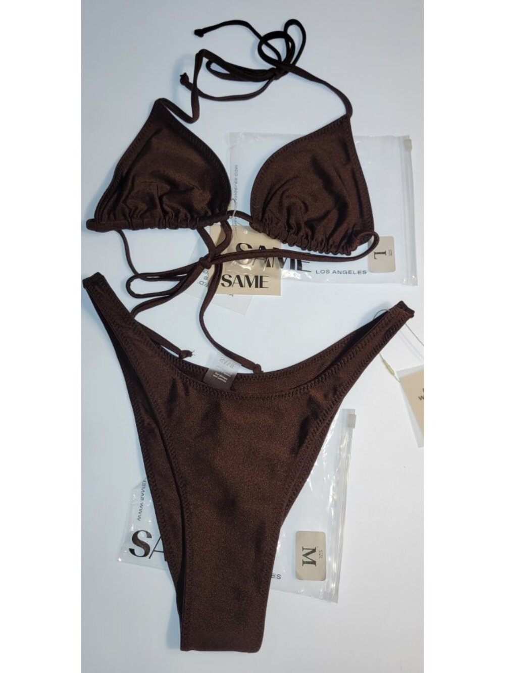 SAME Los Angeles Swim Bikini Set 2Pc Top High Weist Bottom 90s Brown SZ M